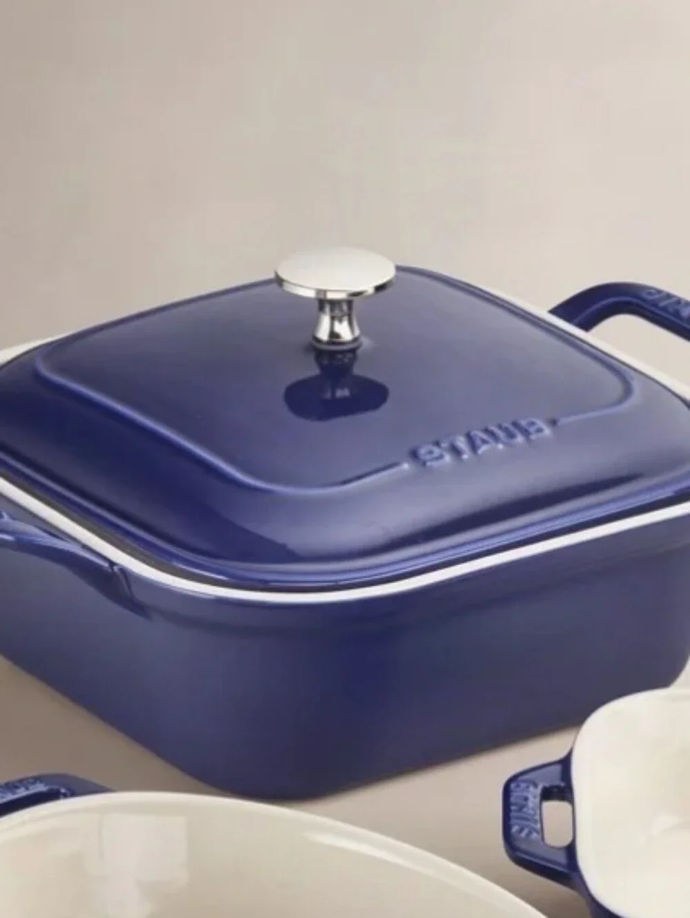 Staub 2.5QT Covered Square Enameled Casserole Dish- Dark Blue